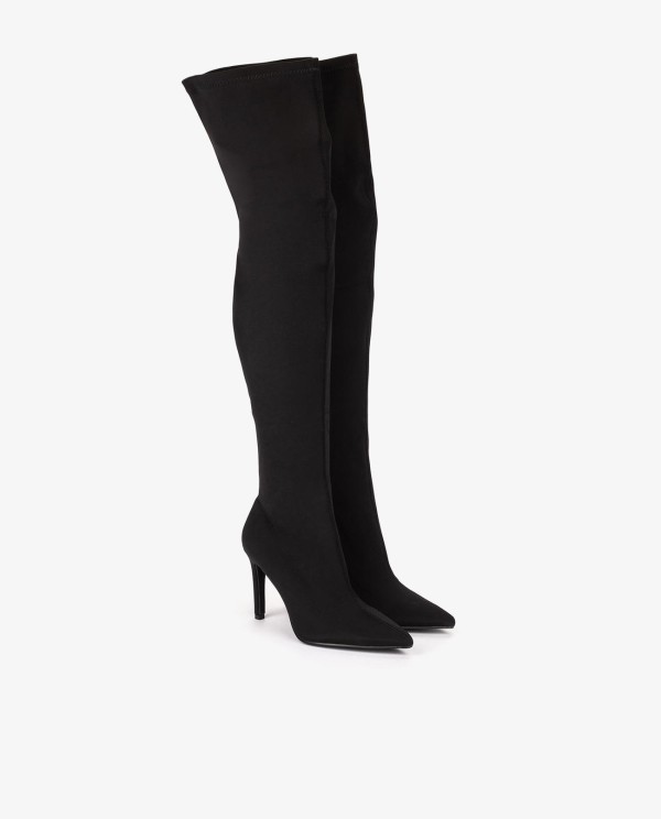 Cuplé MAXI BOTA NEGRA DE LICRA STRETCH CON TACÓN DE AGUJA