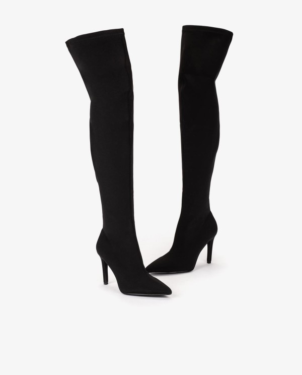 Cuplé MAXI BOTA NEGRA DE LICRA STRETCH CON TACÓN DE AGUJA