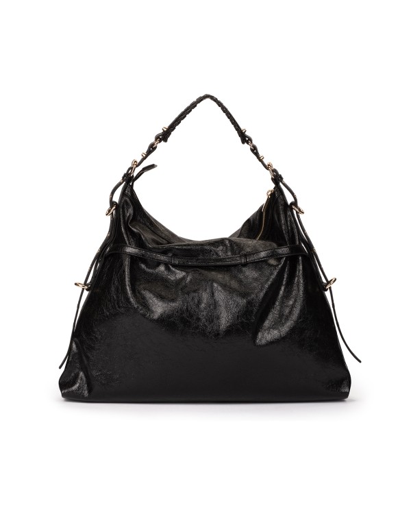 Cuplé MAXI SHOPPER DE TECNOPIEL NEGRO CON DETALLES DORADOS