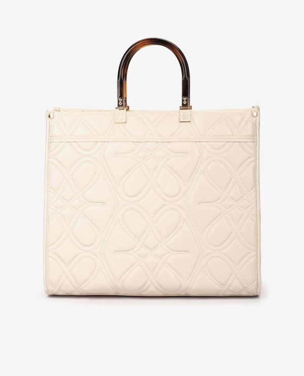 Cuplé MAXI SHOPPER GRABADO LOGOS DE TECNOPIEL BEIGE CON ASAS EFECTO CAREY