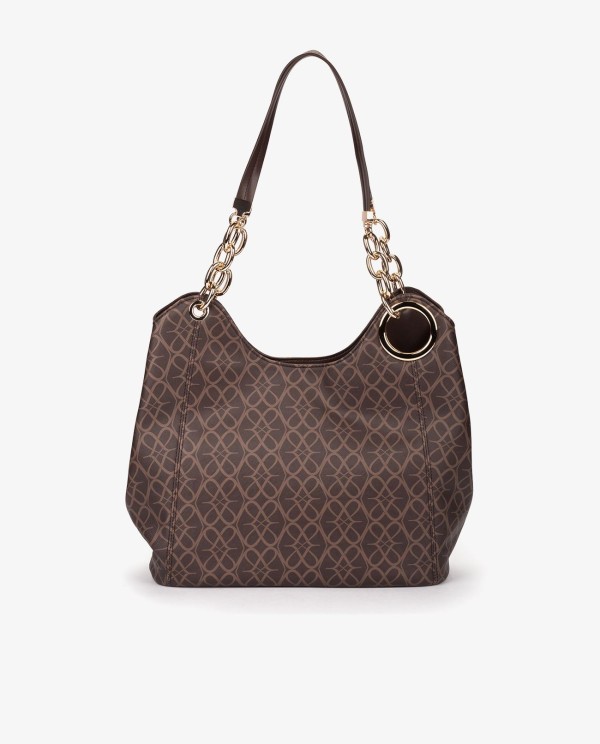 Cuplé MAXI SHOPPER MONOGRAM DE TECNOPIEL MARRÓN CON CADENA DORADA