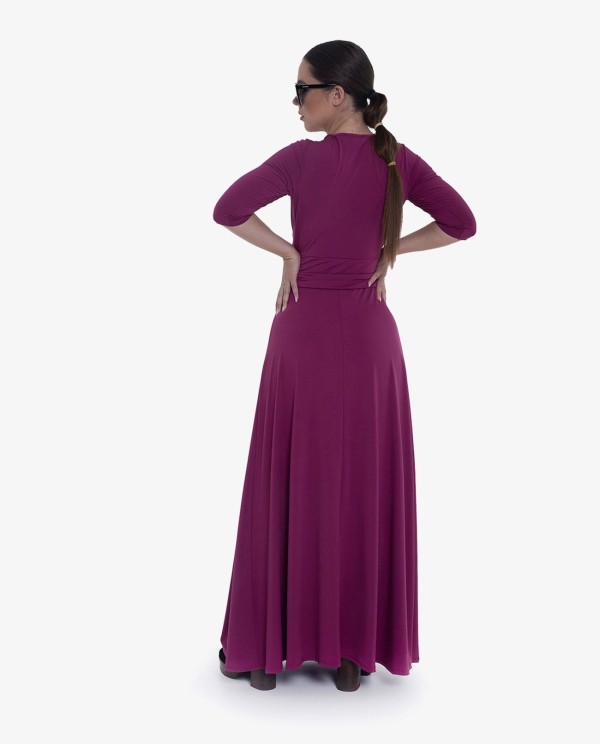 Cuplé MAXI VESTIDO MAGENTA DE PUNTO CON NUDO FRONTAL Y MANGAS TRES CUARTOS