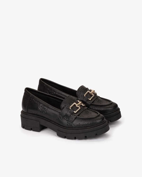 Cuplé MOCASÍN NEGRO DE PIEL CON LOGO GRABADO Y SUELA GRUESA
