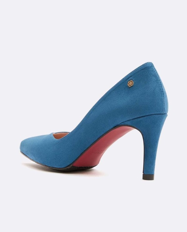 Cuplé SALÓN AZUL DE ULTRASUEDE CON PUNTA FINA Y TACÓN MEDIO