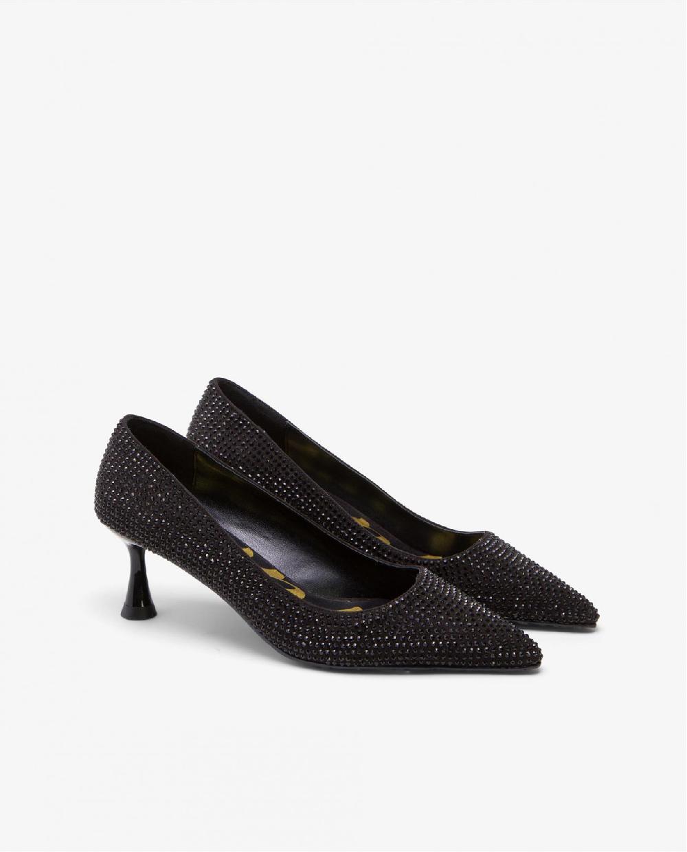 Cuplé SALÓN NEGRO DE ANTE CON DETALLES DE STRASS Y TACÓN MEDIO
