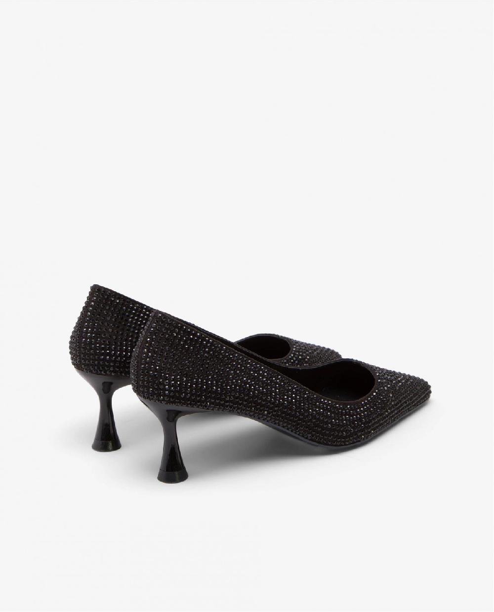 Cuplé SALÓN NEGRO DE ANTE CON DETALLES DE STRASS Y TACÓN MEDIO