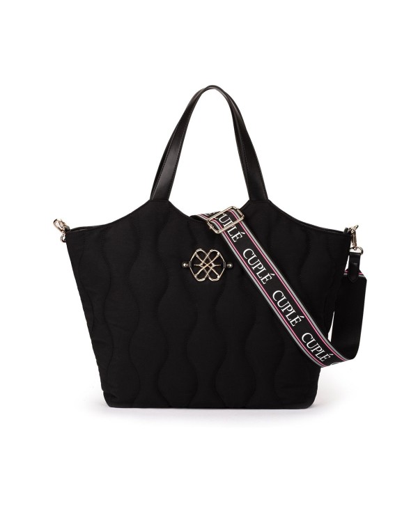 Cuplé SHOPPER ACOLCHADO DE NYLON NEGRO CON LOGO DORADO Y CORREA AJUSTABLE
