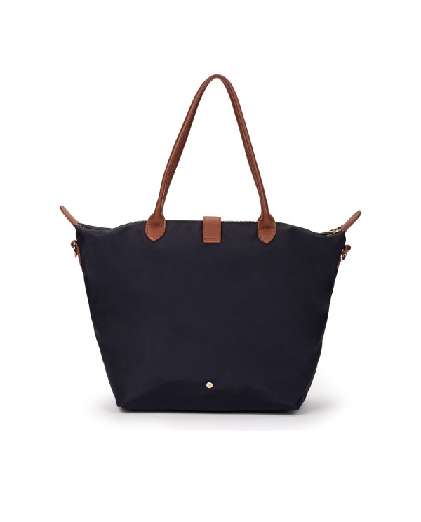 Cuplé SHOPPER DE NYLON AZUL MARINO CON ASAS CONTRASTANTES Y LOGO DORADO