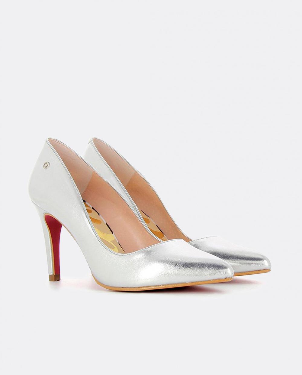Cuplé STILETTO PLATA METALIZADO DE NAPA CON TACÓN ALTO