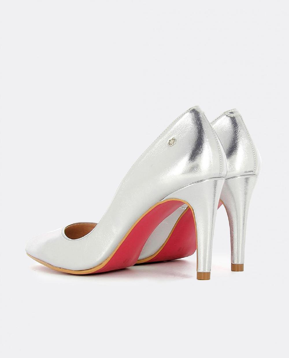 Cuplé STILETTO PLATA METALIZADO DE NAPA CON TACÓN ALTO
