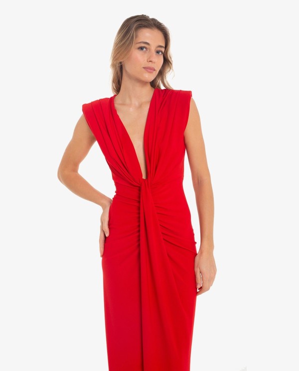 Cuplé VESTIDO AJUSTADO CON ESCOTE Y NUDO COLOR ROJO