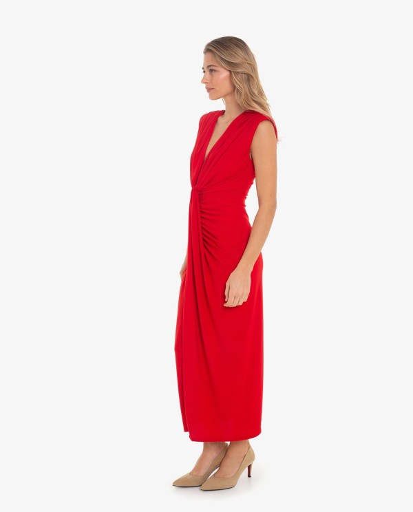 Cuplé VESTIDO AJUSTADO CON ESCOTE Y NUDO COLOR ROJO