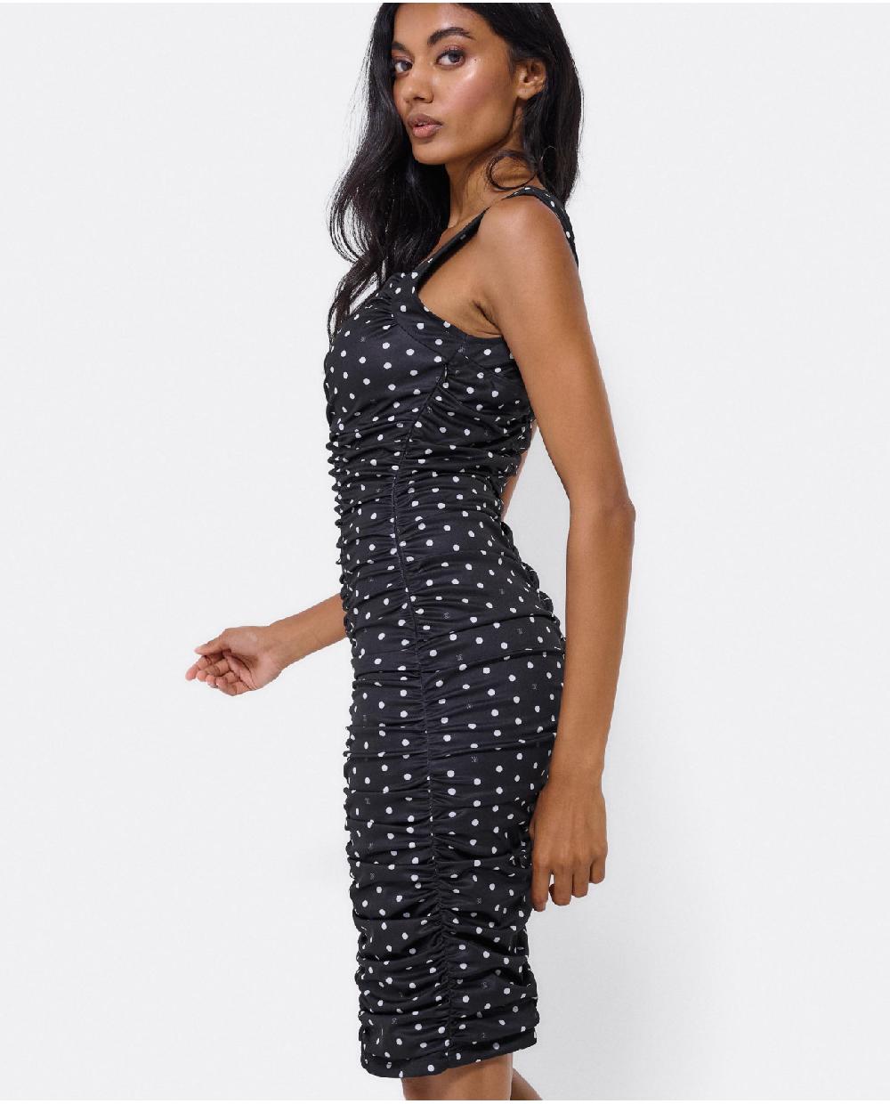 Cuplé VESTIDO AJUSTADO DRAPEADO PUNTO LUNARES BLANCO NEG