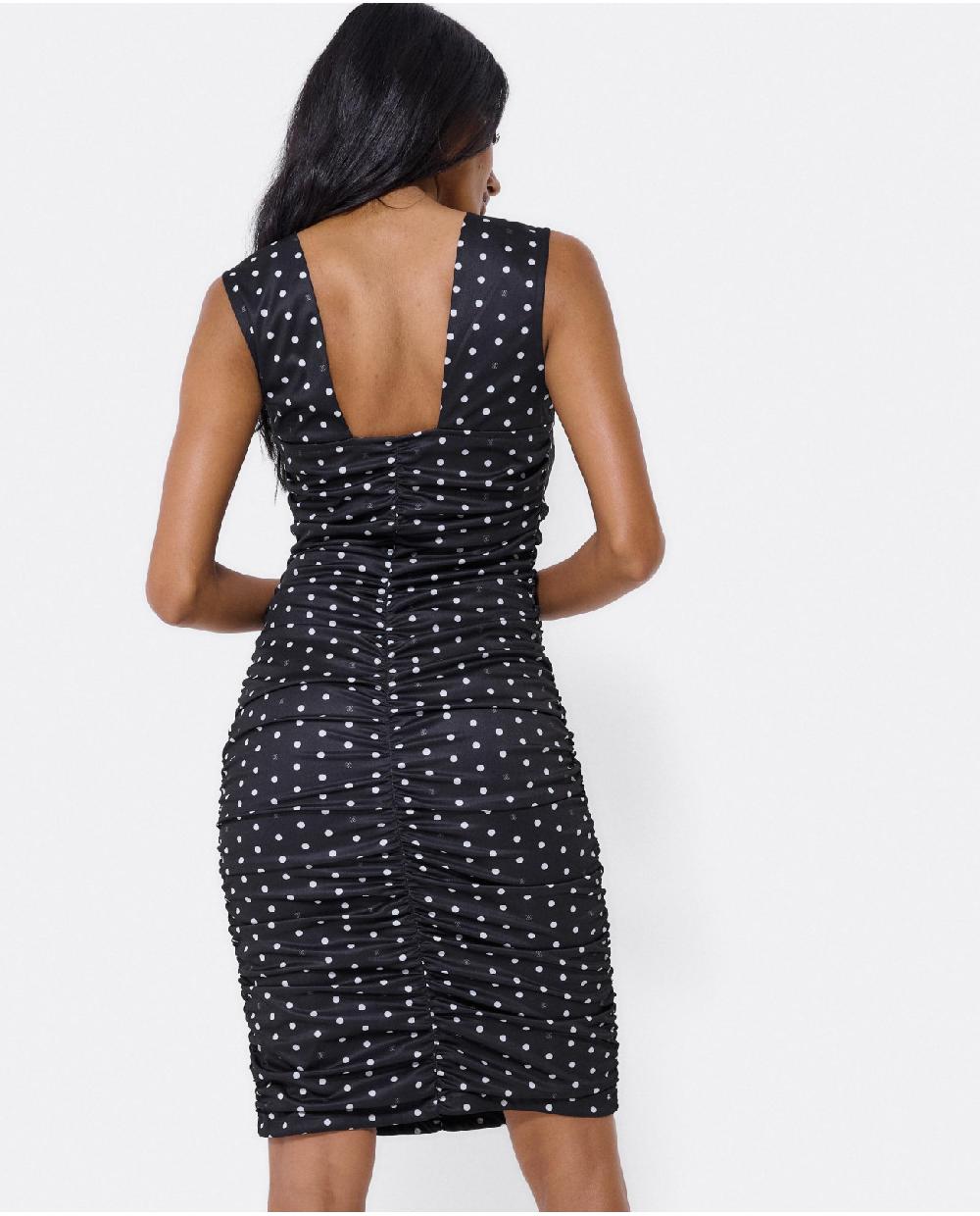 Cuplé VESTIDO AJUSTADO DRAPEADO PUNTO LUNARES BLANCO NEG