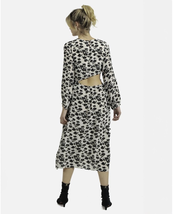 Cuplé VESTIDO CUT OUT CREP ESTAMPADO FLORES BLANCO NEGRO