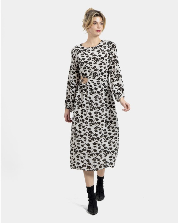 Cuplé VESTIDO CUT OUT CREP ESTAMPADO FLORES BLANCO NEGRO