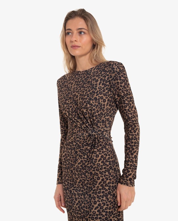 Cuplé VESTIDO DE PUNTO CON FRUNCE Y ESTAMPADO LEOPARDO