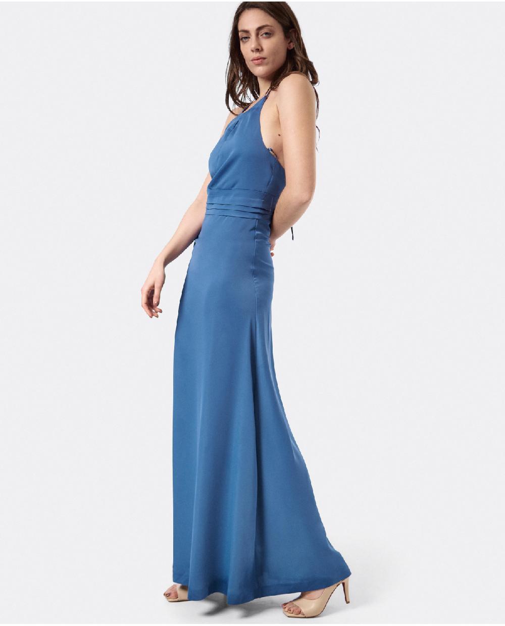 Cuplé VESTIDO FIESTA ESCOTE HALTER SATEN AZUL PETROLEO