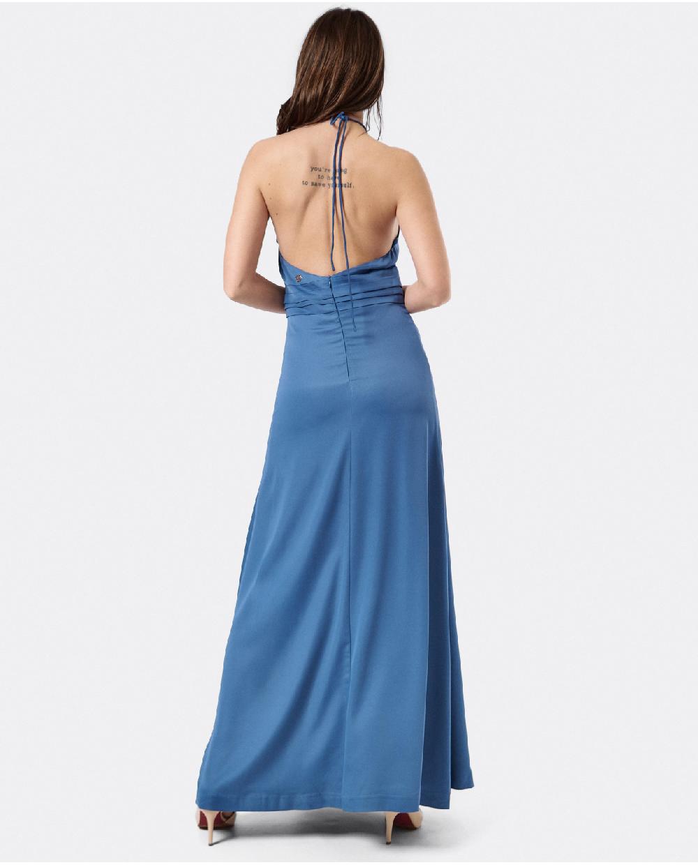 Cuplé VESTIDO FIESTA ESCOTE HALTER SATEN AZUL PETROLEO