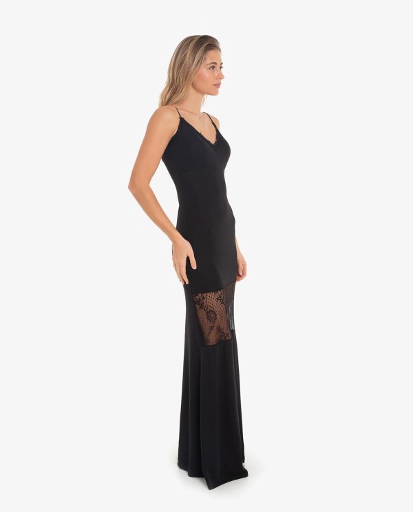 Cuplé VESTIDO LARGO CON ENCAJE Y TRANSPARENCIAS NEGRO
