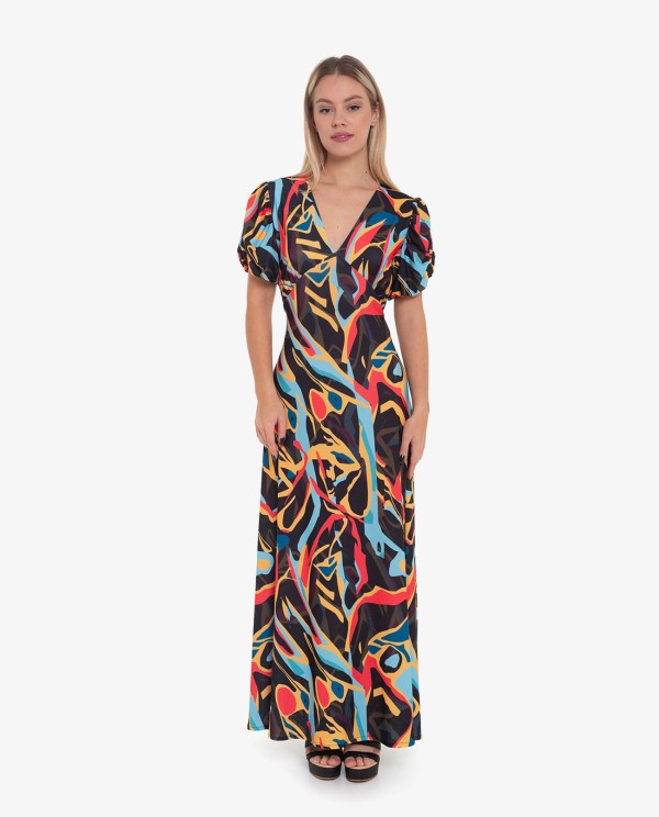 Cuplé VESTIDO LARGO ESTAMPADO ARTIST MANGAS ABULLONADAS