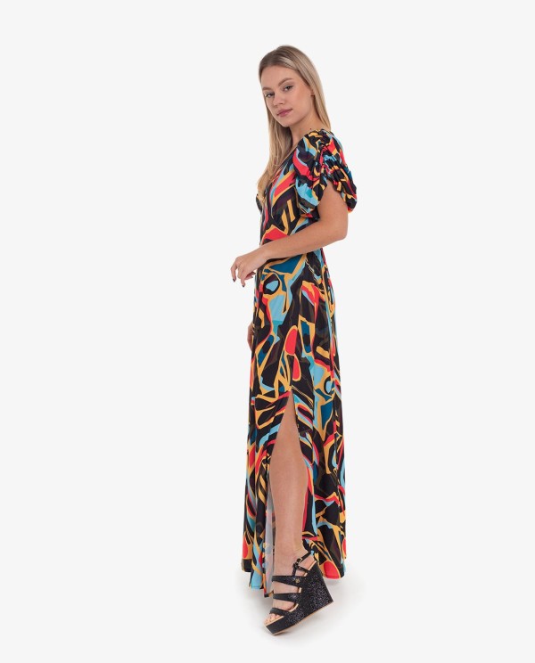 Cuplé VESTIDO LARGO ESTAMPADO ARTIST MANGAS ABULLONADAS