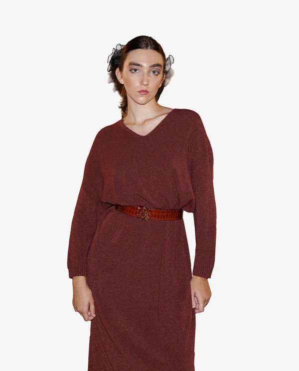 Cuplé VESTIDO MAXI DE PUNTO EN BURDEOS CON ESCOTE EN V