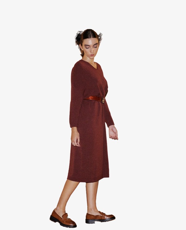 Cuplé VESTIDO MAXI DE PUNTO EN BURDEOS CON ESCOTE EN V