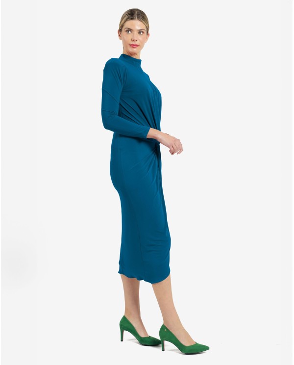Cuplé VESTIDO MIDI AZUL DE PUNTO CON NUDO FRONTAL Y HOMBROS ESTRUCTURADOS