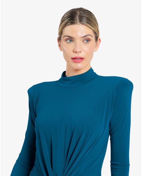 Cuplé VESTIDO MIDI AZUL DE PUNTO CON NUDO FRONTAL Y HOMBROS ESTRUCTURADOS