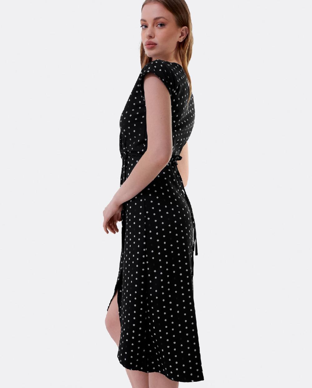 Cuplé VESTIDO MIDI CRUZADO CREP LUNARES BLANCO NEGRO