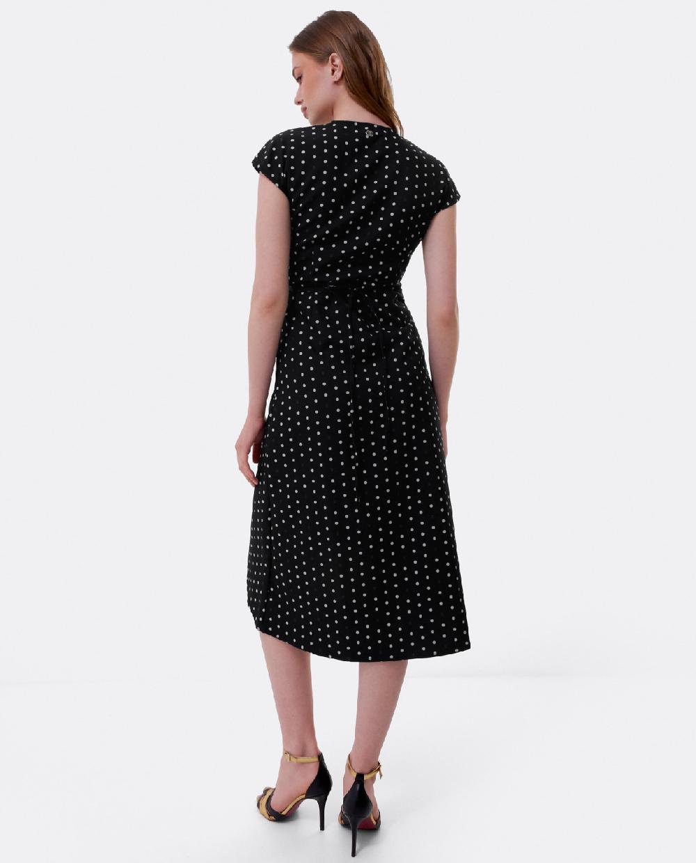 Cuplé VESTIDO MIDI CRUZADO CREP LUNARES BLANCO NEGRO