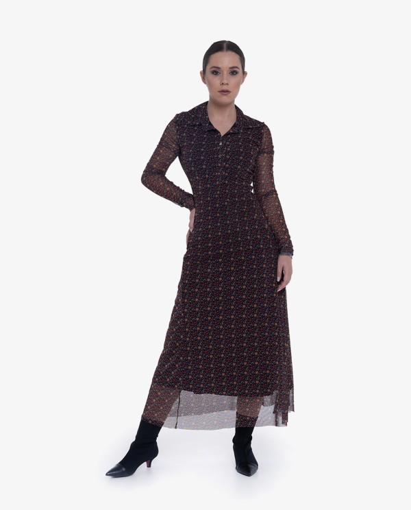 Cuplé VESTIDO MIDI DE TUL ESTAMPADO FLORAL CON CUELLO POLO