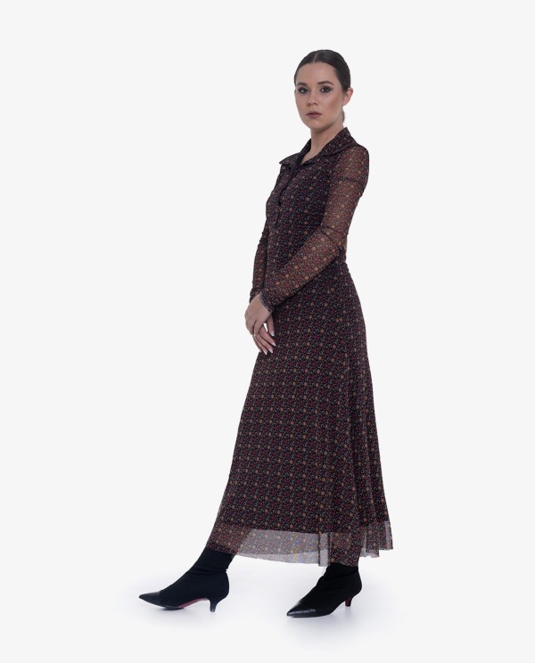 Cuplé VESTIDO MIDI DE TUL ESTAMPADO FLORAL CON CUELLO POLO