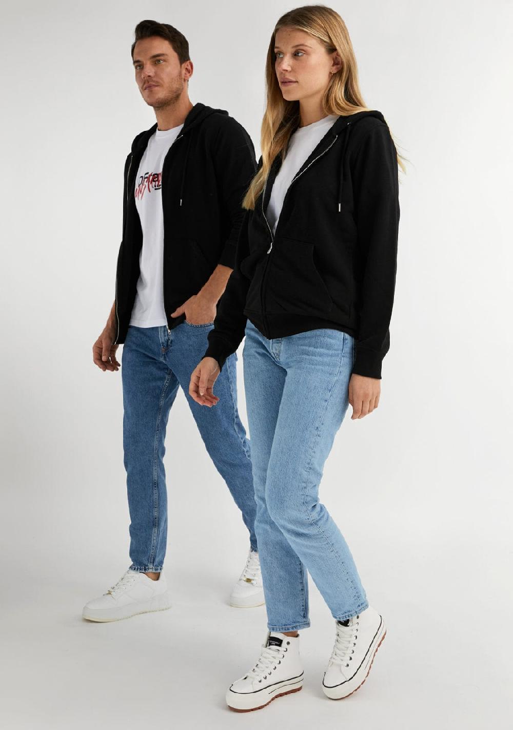 D.franklin Embroidery Logo Zip Hoodie Black