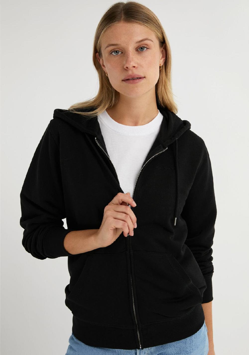 D.franklin Embroidery Logo Zip Hoodie Black