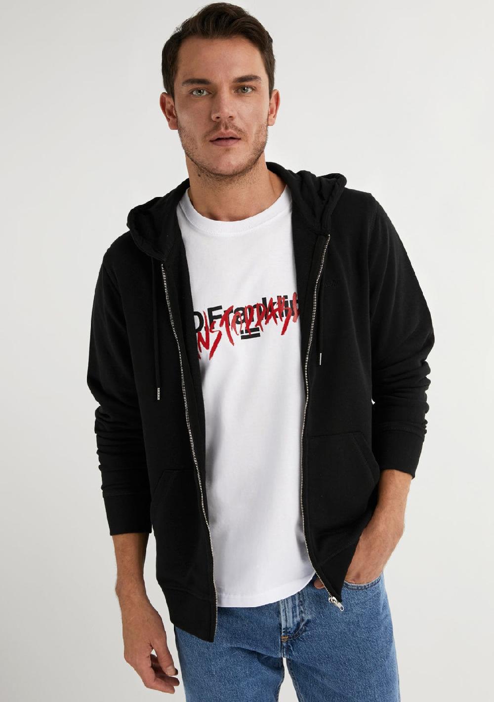 D.franklin Embroidery Logo Zip Hoodie Black