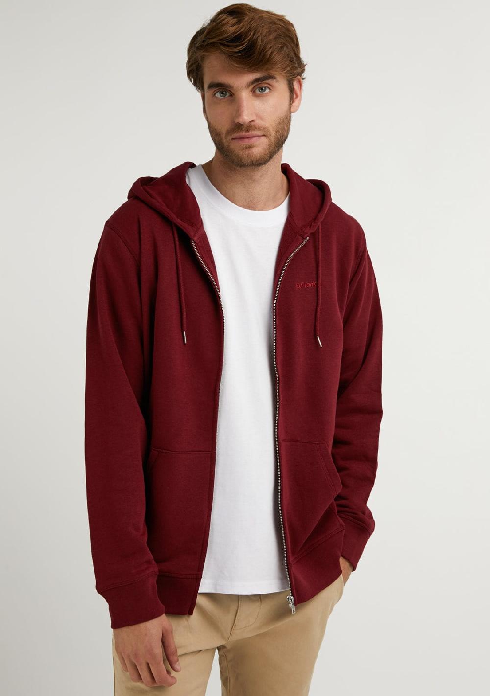 D.franklin Embroidery Logo Zip Hoodie Burgundy