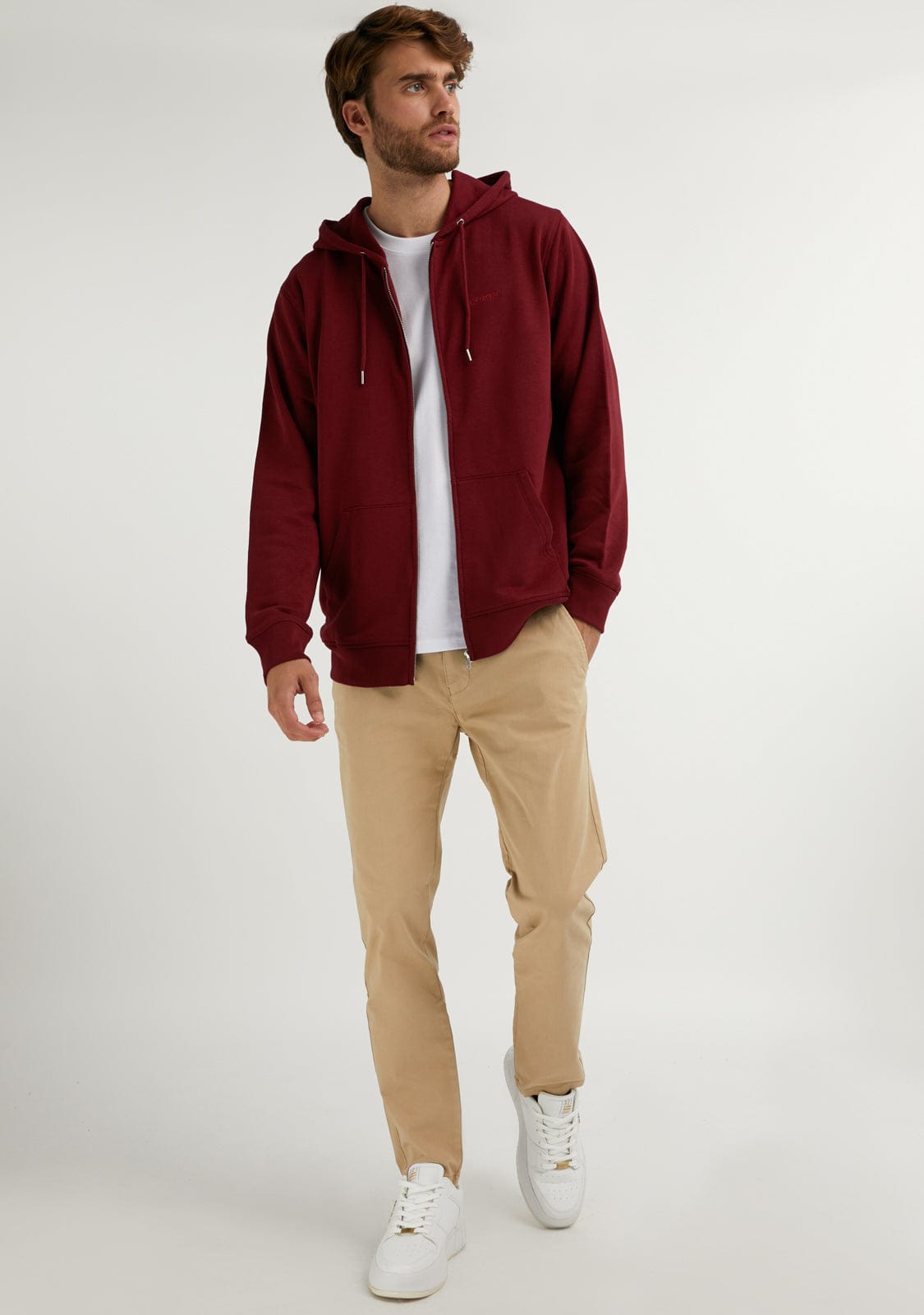 D.franklin Embroidery Logo Zip Hoodie Burgundy