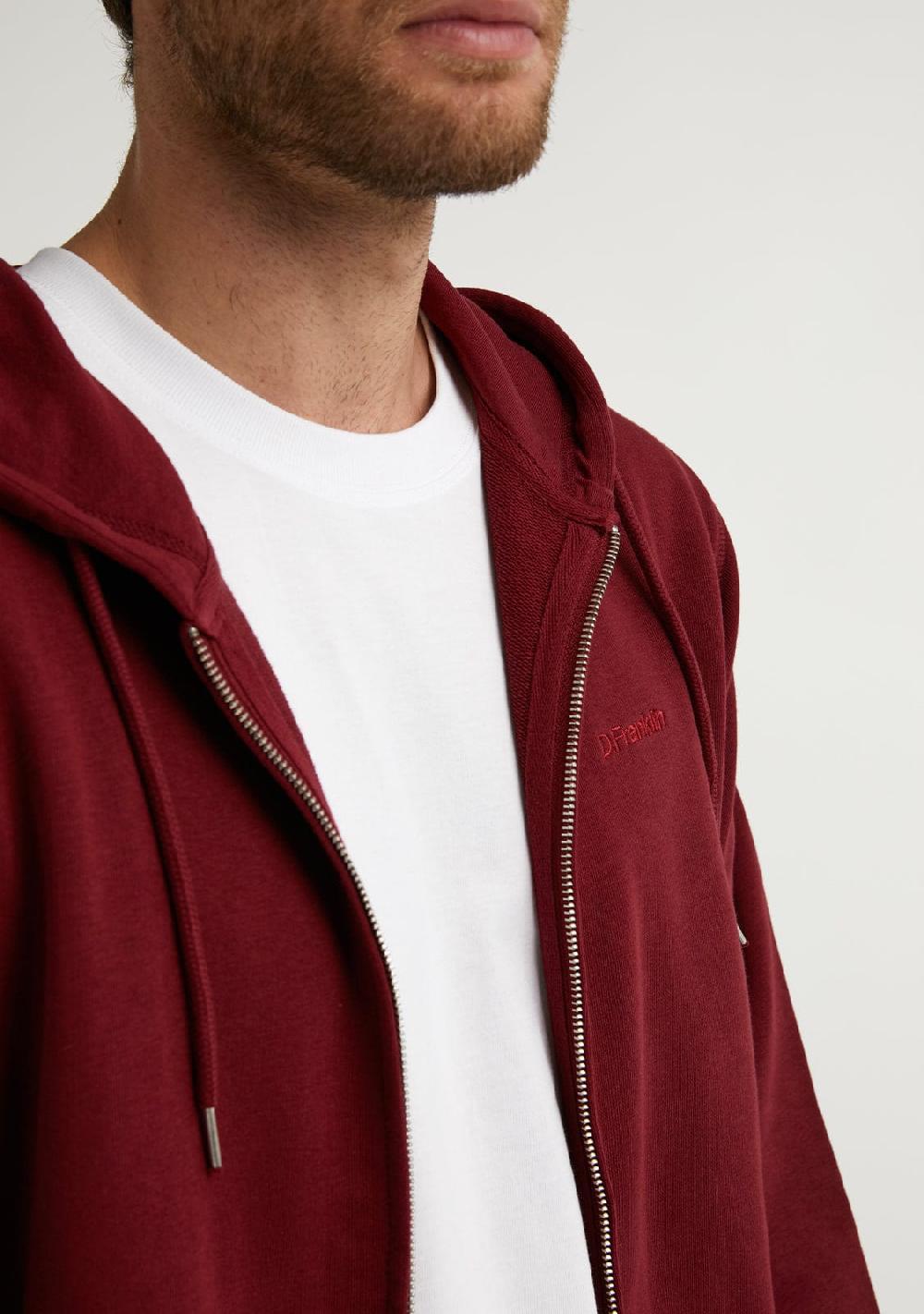 D.franklin Embroidery Logo Zip Hoodie Burgundy
