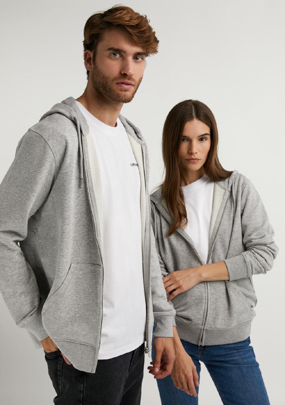 D.franklin Embroidery Logo Zip Hoodie Grey