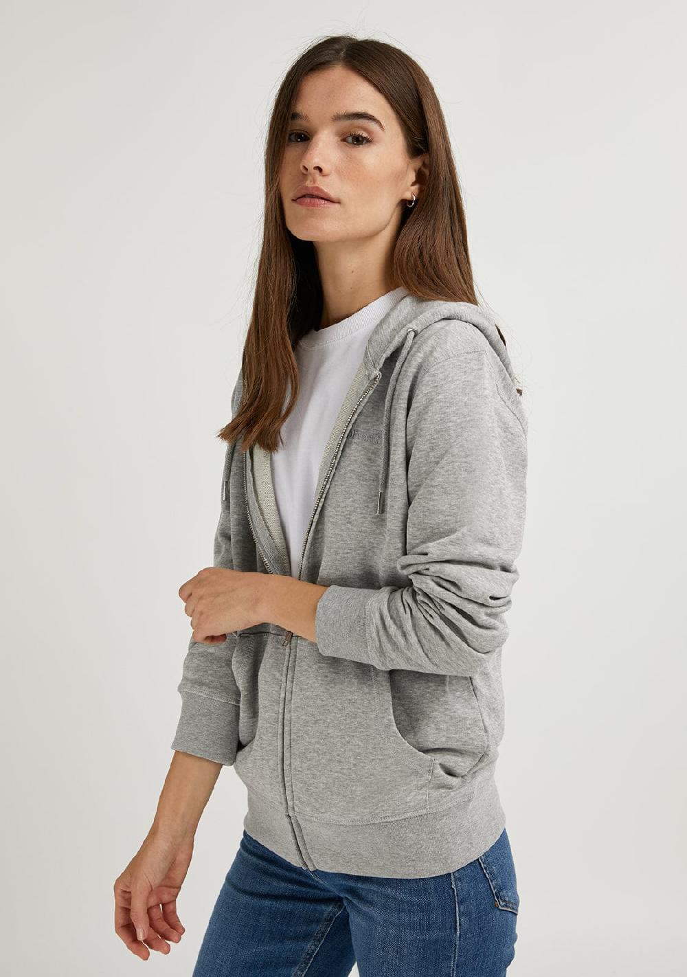 D.franklin Embroidery Logo Zip Hoodie Grey