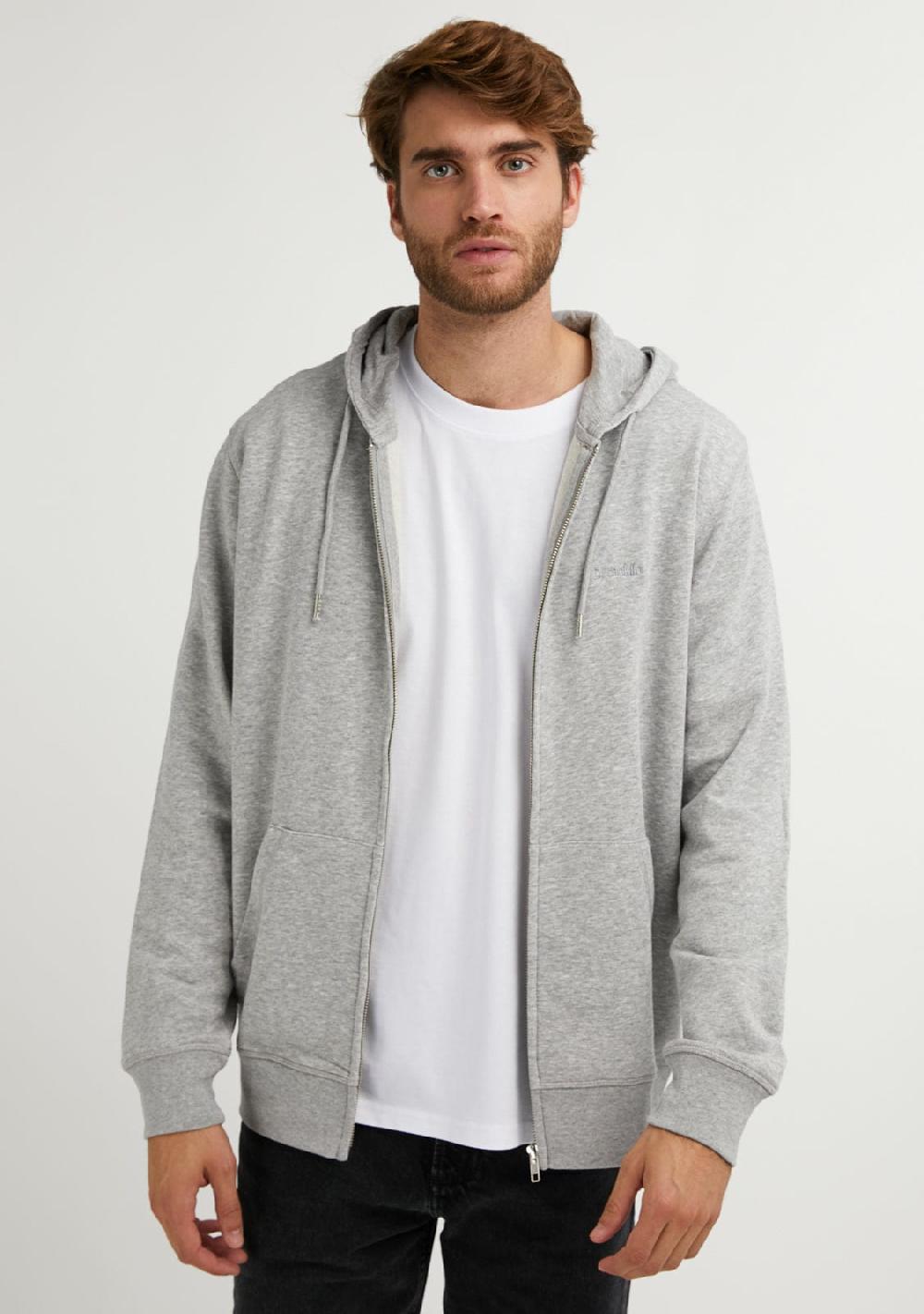 D.franklin Embroidery Logo Zip Hoodie Grey