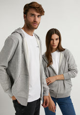 D.franklin Embroidery Logo Zip Hoodie Grey