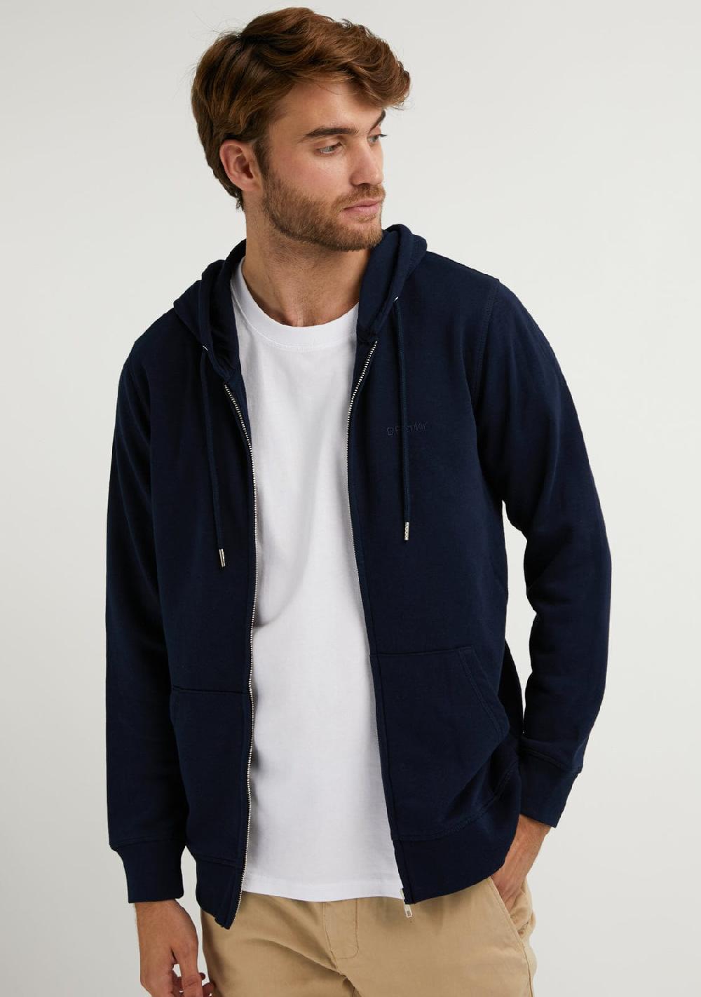 D.franklin Embroidery Logo Zip Hoodie Navy