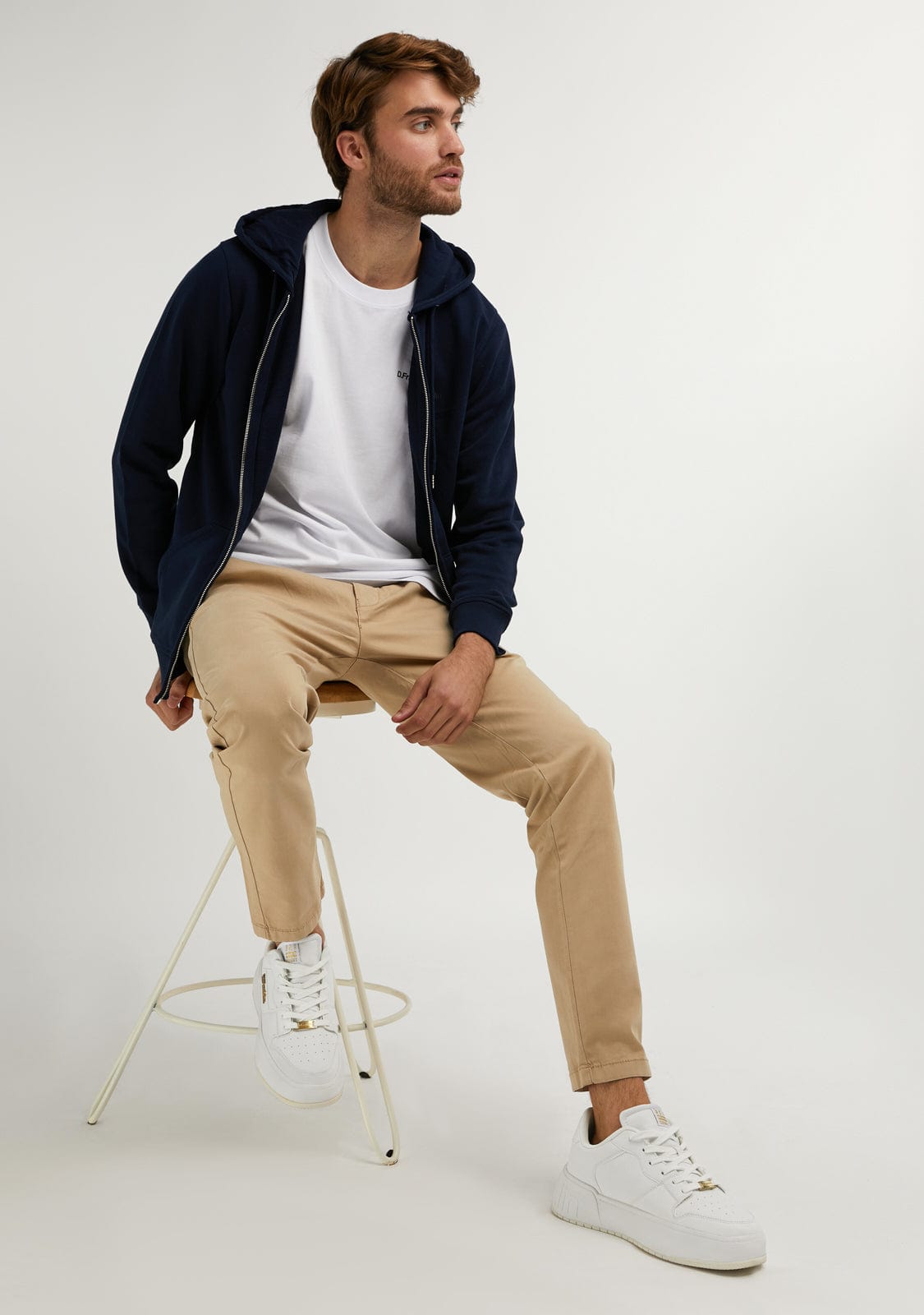 D.franklin Embroidery Logo Zip Hoodie Navy