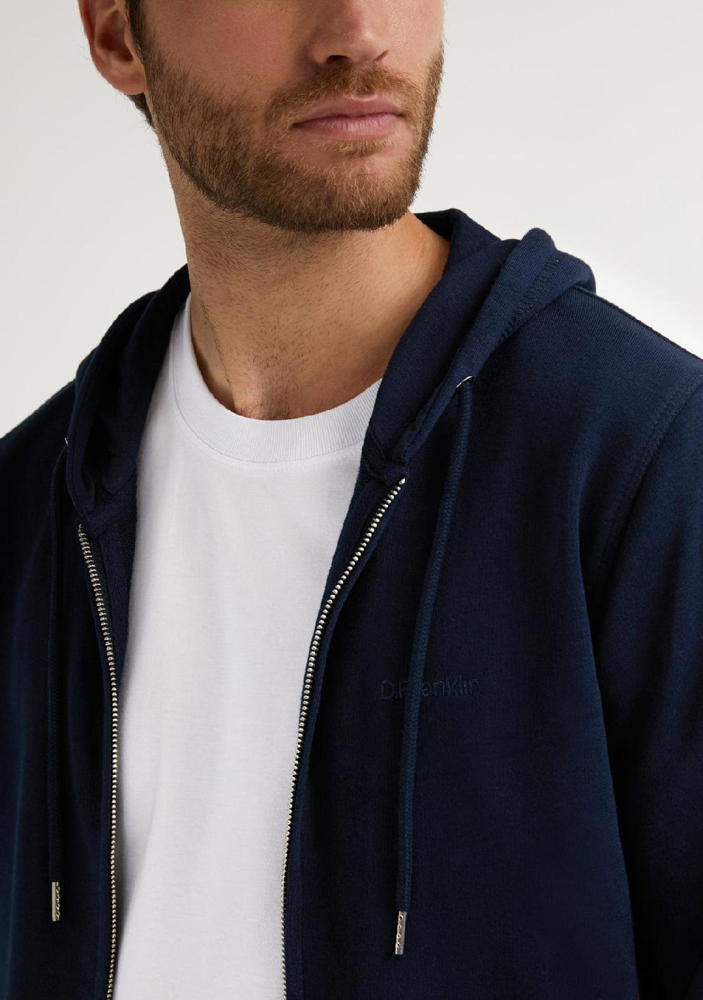 D.franklin Embroidery Logo Zip Hoodie Navy