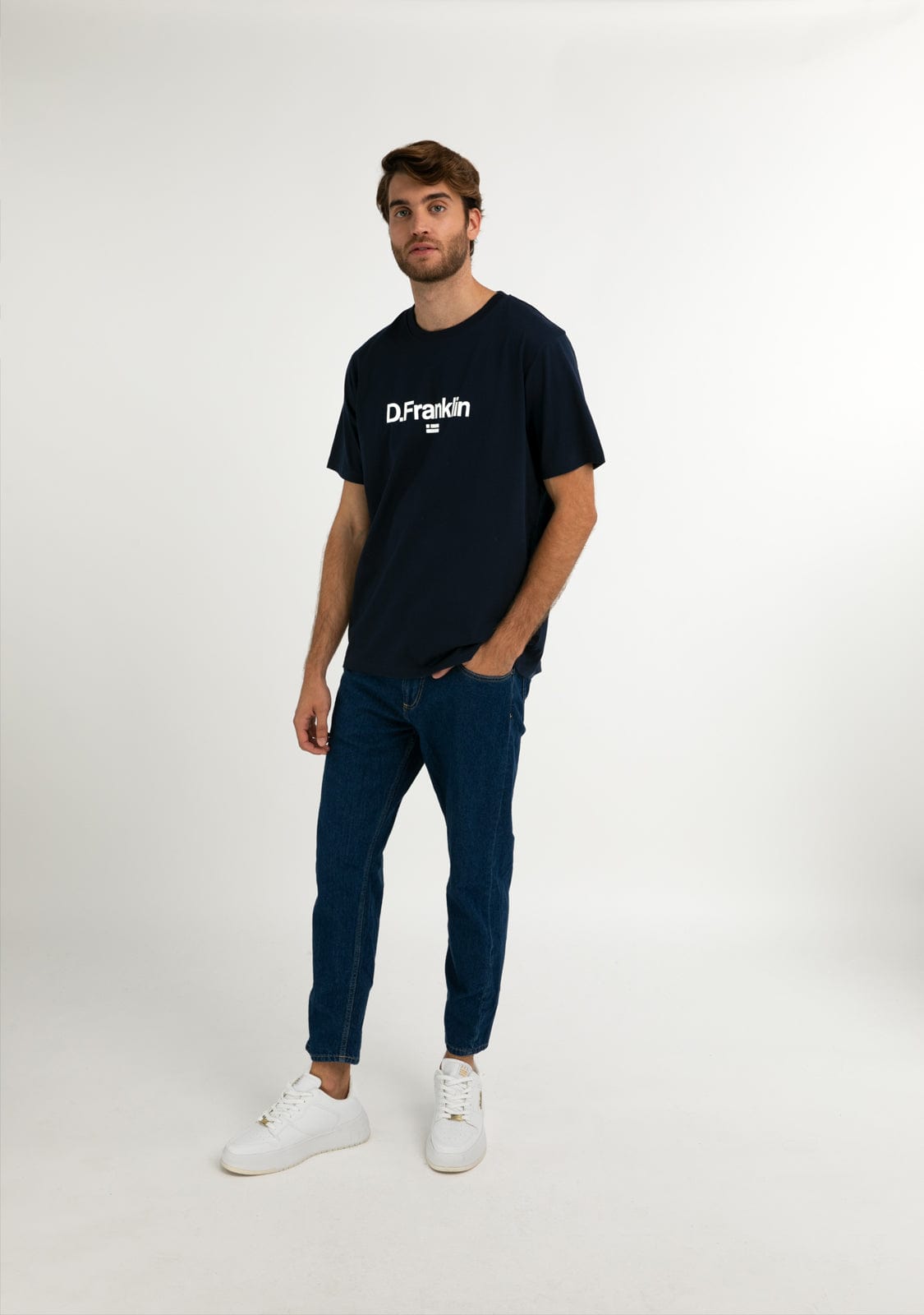 D.franklin Logo Flag T-Shirt Navy / White