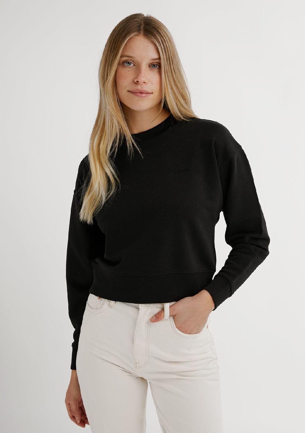 D.franklin Embroidery Logo Cropped Crew Neck Sweatshirt / Black