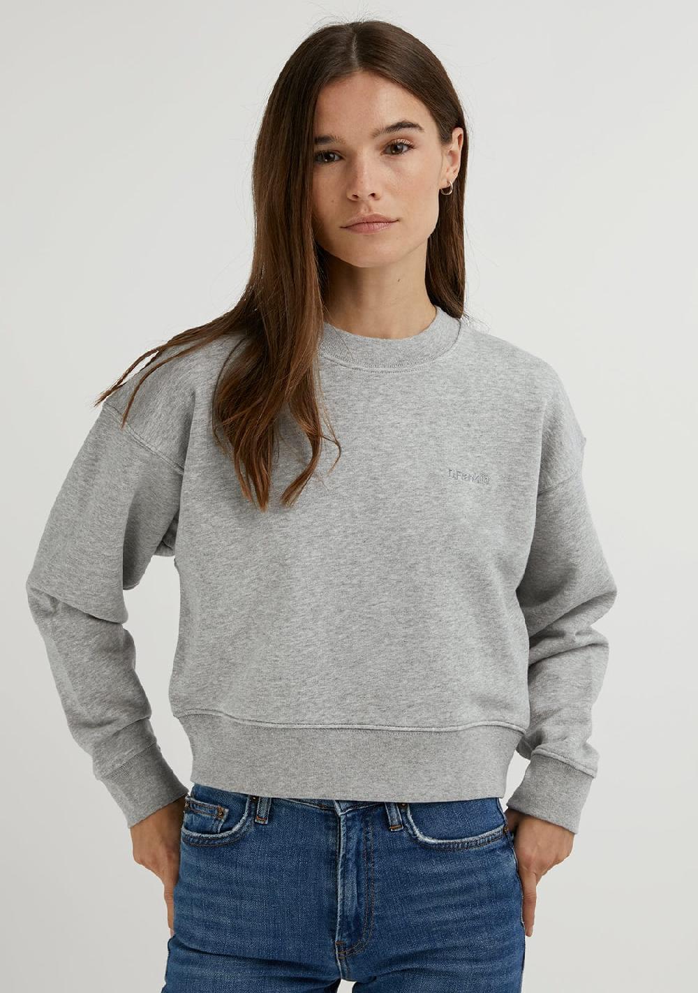 D.franklin Embroidery Logo Cropped Crew Neck Sweatshirt / Grey
